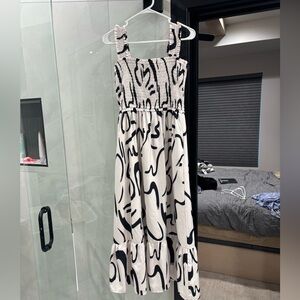 Black & White Abstract Print Maxi Sundress